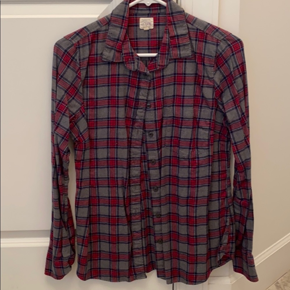 J. Crew Red & Gray Plaid Button Down, Size Small